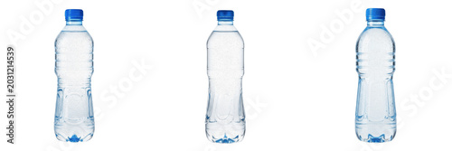 Obraz na plátne Clear Plastic Water Bottle with Pure Mineral Water Set Isolated on Transparent B