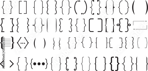Foto Punctuation Marks Collection: A comprehensive compilation of various punctuation symbols, including braces, brackets, parentheses, and ellipses, presented in a clean, graphic style