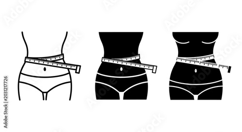 Tableau sur toile Modern graphic icons showcasing a woman's slender waist being measured with a ta