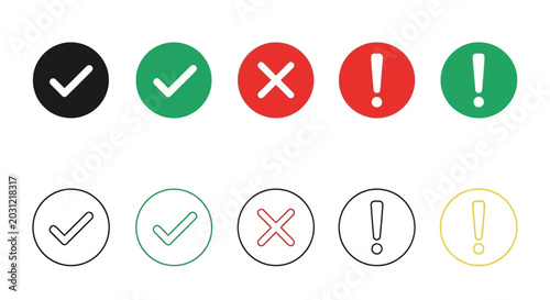 Tableau sur toile A collection of clean, modern icons featuring checkmarks, crosses, and exclamati