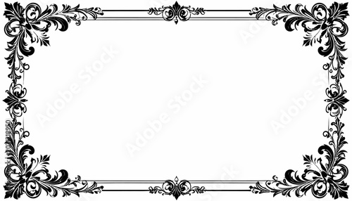 Ornate vintage floral rectangular border in black and white.