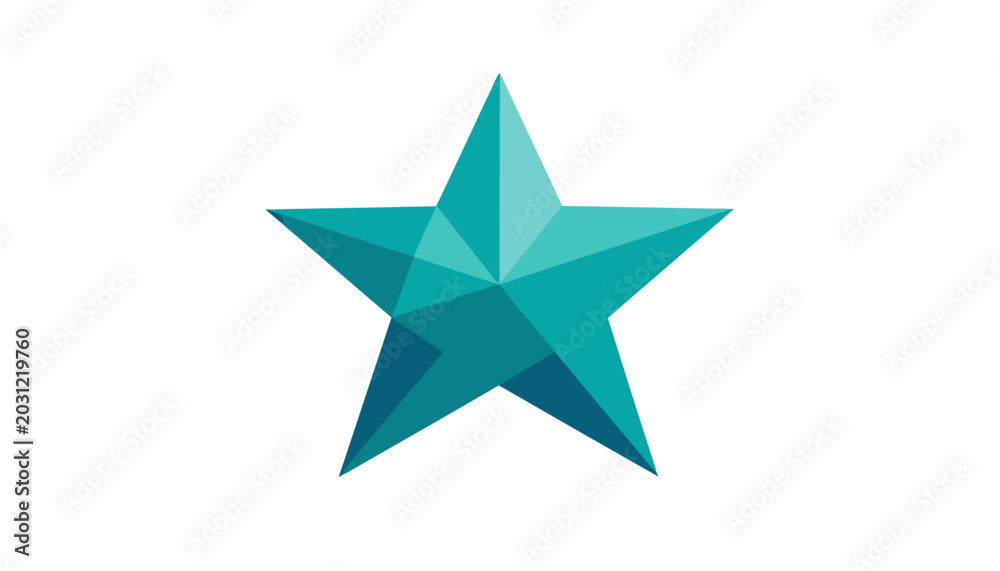 Obraz premium Teal blue three-dimensional polygonal geometric star shape icon.