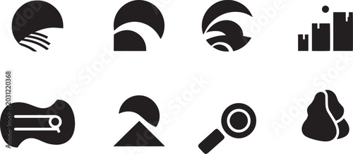 Slika na platnu Abstract Geometric Monogram and Interlocking Link Bold Icon Set - Modern Hexagon