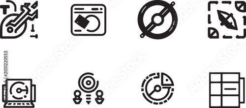 Vászonkép Abstract Geometric Monogram and Interlocking Link Bold Icon Set - Modern Hexagon
