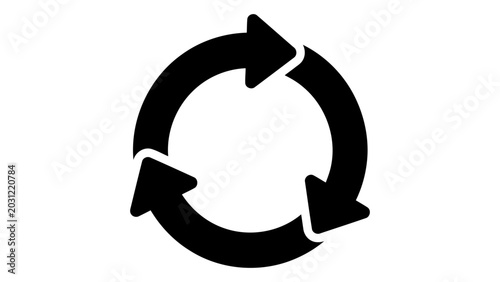 Circular sustainability icon representing renewable systems and continuous recycling isolated on white background