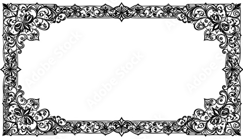 Elegant Vintage Ornate Filigree Rectangular Frame Border with Intricate Scrollwork and Floral Details.