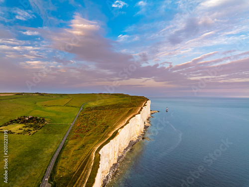 Fotografie Beachy Head Lighthouse from a drone, Beachy Head Cliffs, English Channel, East S