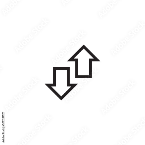 Minimalist up and down arrows icon, black outline vertical directional pointers, simple exchange and transfer vector symbol