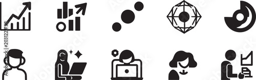 Bild auf Leinwand Universal Network Core Node and Cyber Security Shield Icon Set Featuring 3D Holo