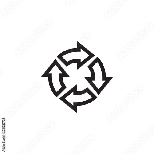Circular recycle arrow icon vector. Black outline rotation symbol for ecology. Minimalist loop sign for sustainability and waste management.