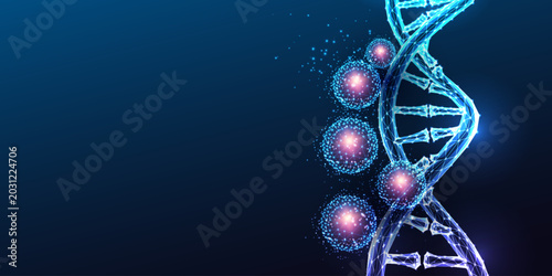 Foto DNA Double Helix Pluripotent Stem Cell Reprogramming iPSC Glowing Blue Polygonal