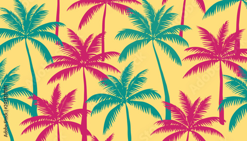 A tropical palm tree pattern wallpaper with a pale yellow background
