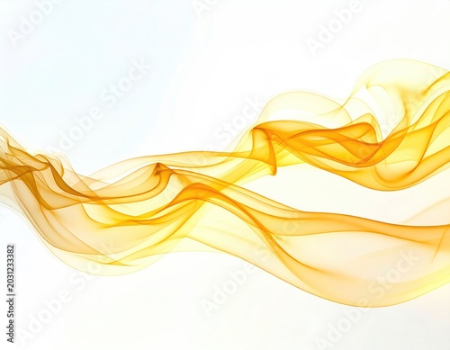 Flowing golden-orange wisps of smoke against a clean white background