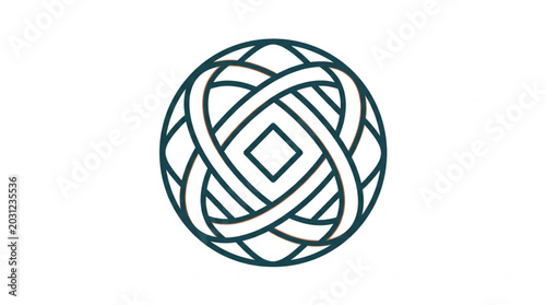 Foto Abstract Geometric Sphere Design with Interlocking Rings and Square Center