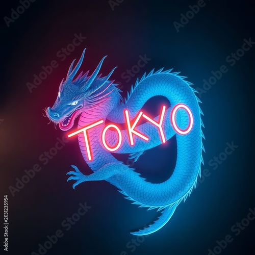 Tokyo blue neon dragon