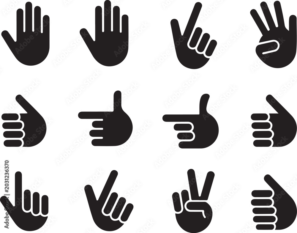 Fototapeta premium Hand icons. Black icon silhouette vector