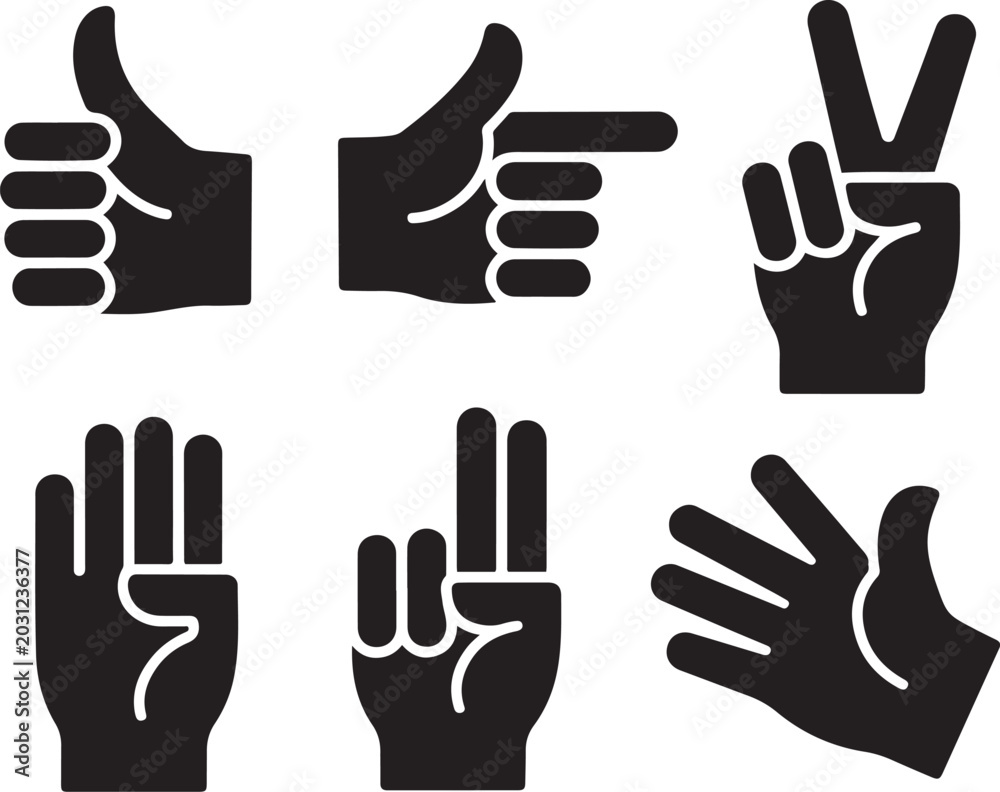 Fototapeta premium Hand icons. Black icon silhouette vector