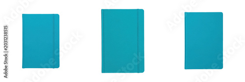 Blank Teal Blue Hardcover Notebook Diary Mockup Set Isolated on Transparent Background, Stationery Design Template PNG Collection