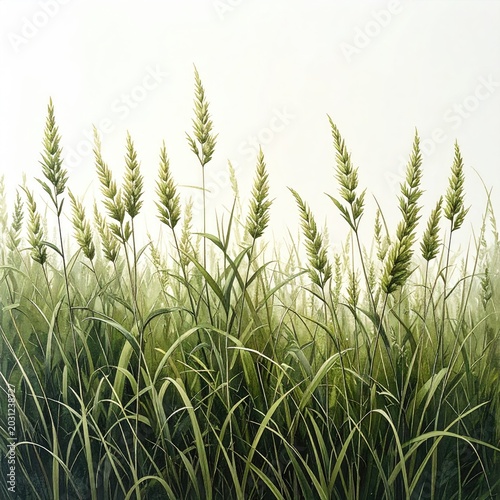 Tall, feathery grass stalks sway gently in a soft, hazy light