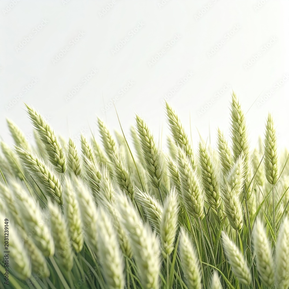 Obraz premium Lush green wheat stalks sway gently in a soft, bright, natural light