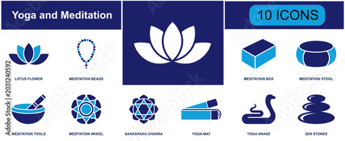 Bild auf Leinwand Yoga and meditation icon set