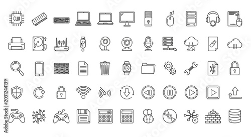 Collection of Various Modern Digital Icons.