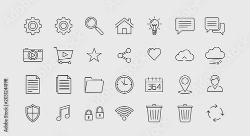 Collection of Modern Simple Gray Icons.