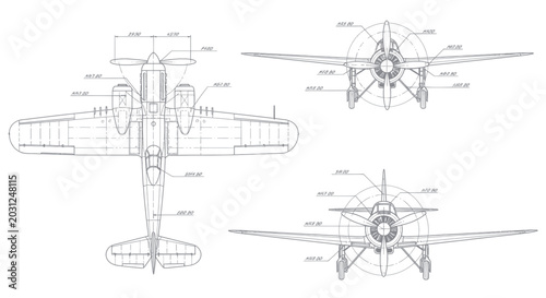 Tableau sur toile Detailed technical drawing of airplane.