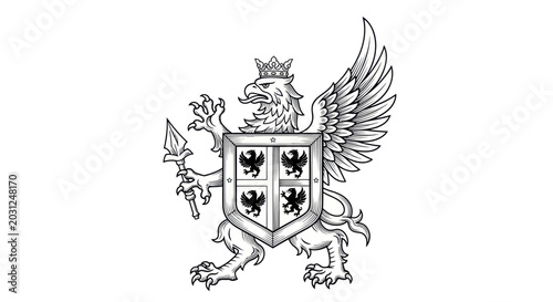 Tableau sur toile Lion with shield and crown crest.