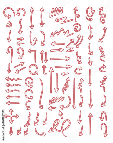 illustration of a grunge sketch abstract black charcoal hand drawn arrows set on isolated white background