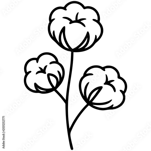 Foto Minimal Cotton Plant Line Drawing With Fluffy Bolls Isolated on a Transparent or