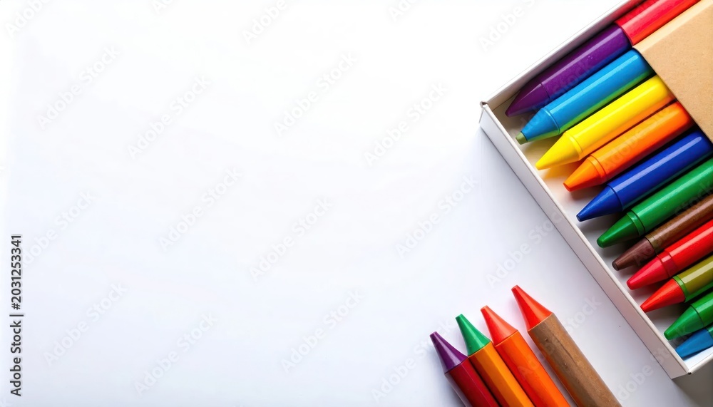 Fototapeta premium Colorful Crayos In A Box On A White Background