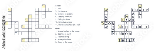 Tableau sur toile Crossword puzzle with clues for home and furniture items
