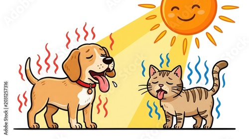Hot dog and cool cat cartoon illustration of summer heat