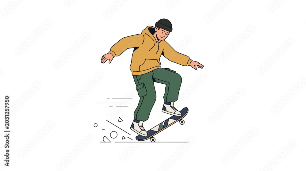 Obraz premium Young man skateboarding with motion lines.
