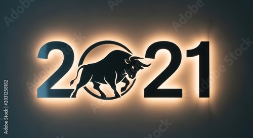 Year of the Ox 2021 Celebration with Bull Silhouette.