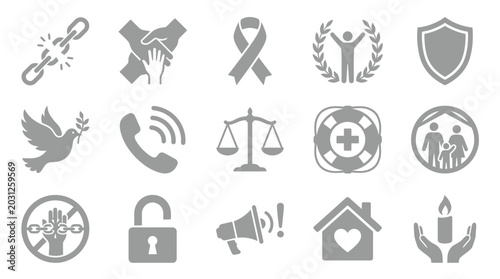 Photos Collection of icons representing social issues, human rights, and support services