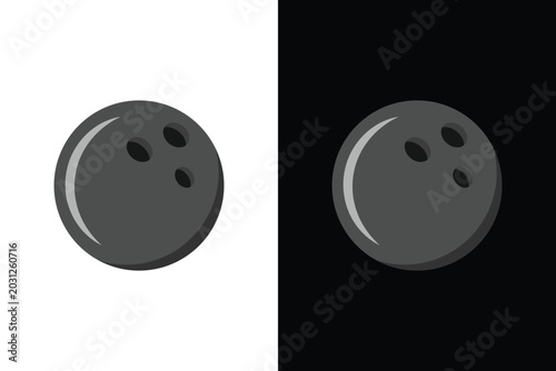 Black bowling ball graphic illustration isolated on white and black background
