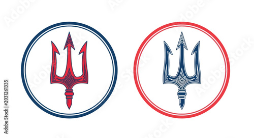 Quadro su tela Trident logos in circles red blue.