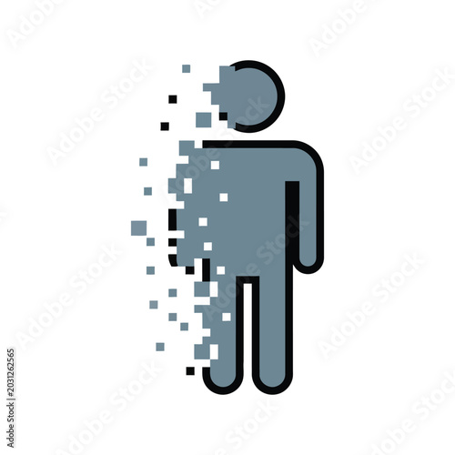 Canvas Print Digital human figure icon with pixel disintegration effect, technology and data concept, flat vector