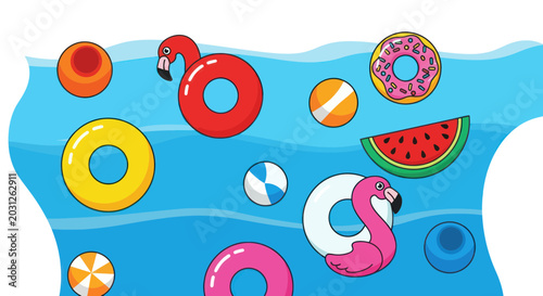 Tableau sur toile Colorful pool floats and inflatables.