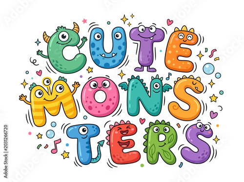 Bild auf Leinwand Colorful cartoon monsters in letters.