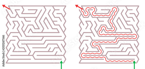 Maze Tri 26X15 02 | Printable Puzzle with Solution