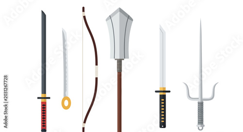Foto Collection of Ancient Samurai and Ninja Weapons