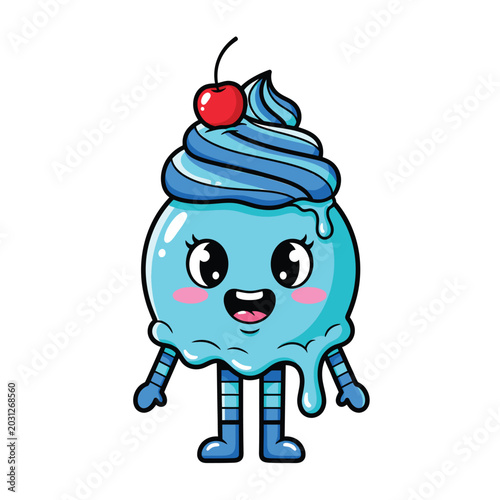 Photos Cartoon blue dessert character smiling sweet.