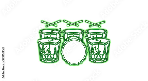 Photos Drums and drumsticks musical instrument set.