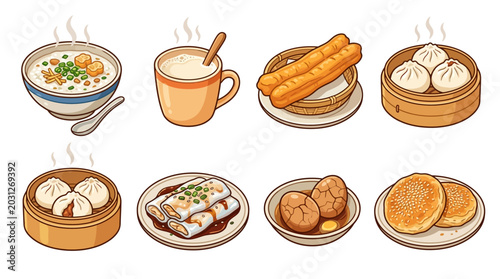 Photos Variety of Chinese dim sum dishes.