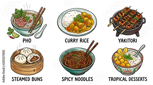 Konstfotografi Variety of Asian Food Dishes.