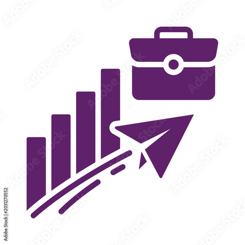 Purple business growth chart with briefcase isolated on transparent background