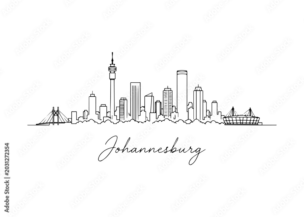 Naklejka premium Johannesburg city skyline hand drawn Vector hand-drawn naive city skyline on a white background